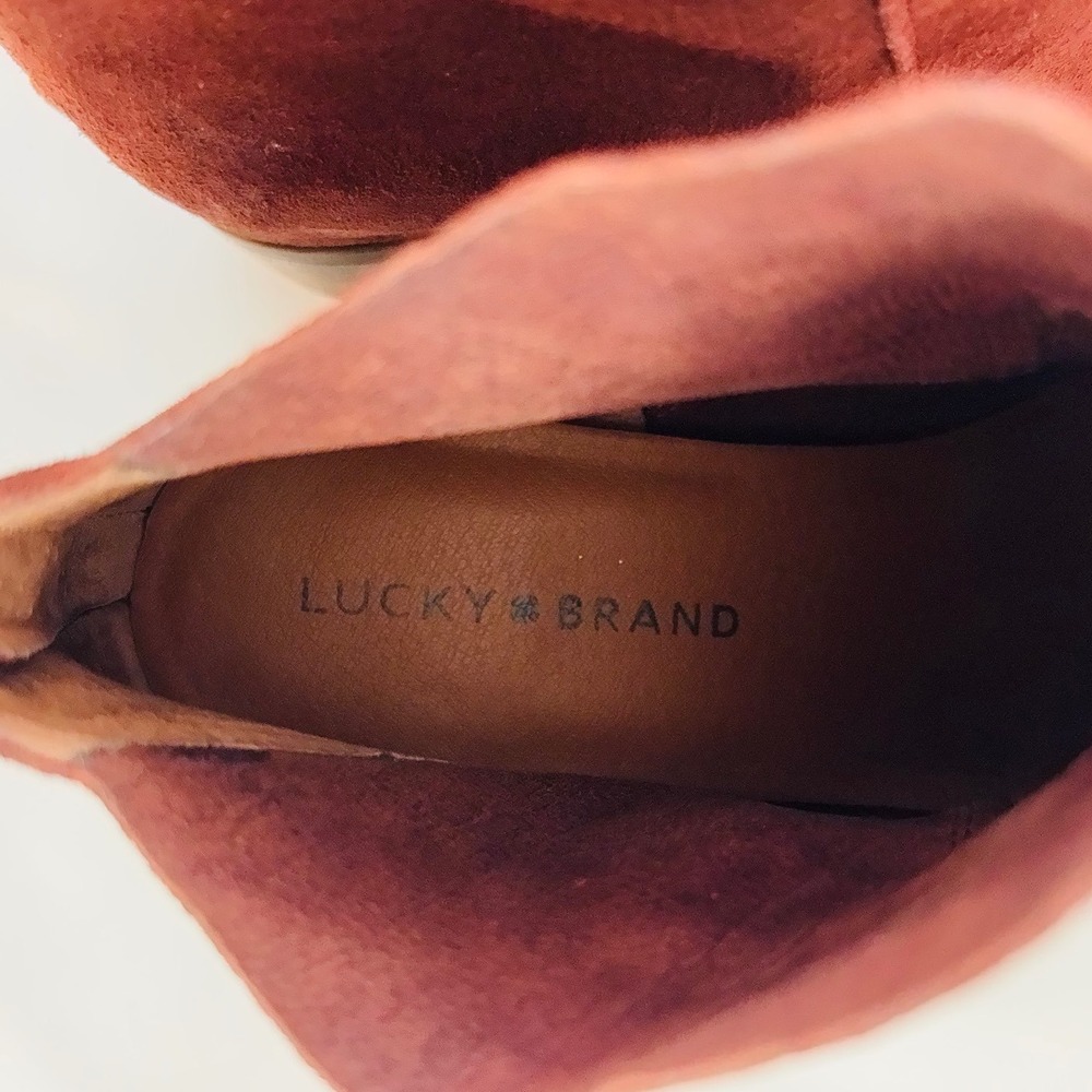 Lucky Brand Lahela Burgundy Suede Ankle Booties Womens 8.5 Pointed Toe Red - Picture 12 of 13